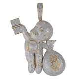 Fashion AAA CZ Gold Dollar Gangster Kid Little Richgang Iced Out Pendant Necklace Hip Hop Jewelry Statement Necklaces Man Gifts
