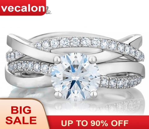 Vecalon 2016 fashion Engagement wedding ring Set for women 1ct AAAAA Zircon Cz 925 Sterling Silver Female Band ring R200