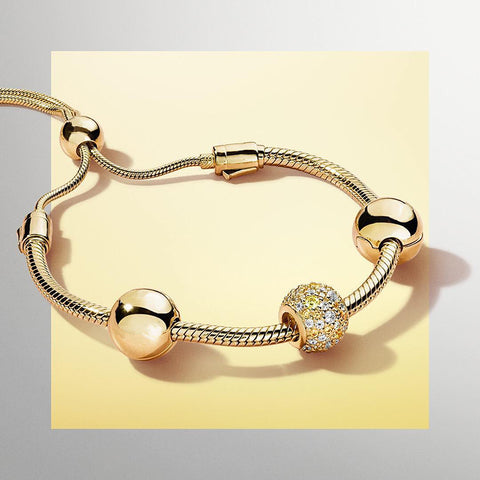 2018 NEW 100% 925 Sterling Silver 18 Gold Shine Twinkle Bracelet Sunshine Charm Bead Bracelets Set Fit Women Jewelry Gift
