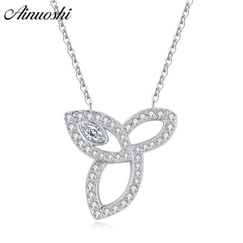 AINUOSHI Luxury 925 Sterling Silver Pendant Necklace for Women Leaves Long Chain Necklace Wedding Silver Jewelry collar de plata