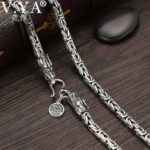 V.YA S925 Men's Chains 925 Sterling Silver Necklace Men Dragon Clasp Heavy Thick Chain Necklace Handmade Thai Silver Jewelry