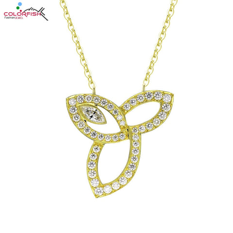 COLORFISH Fashion Yellow Gold Color 925 Sterling Silver Lily Flower Pendant Necklace For Women Jewelry Marquise Pendant Necklace