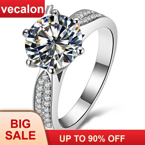 Vecalon Fashion ring Solitaire Round 4ct Cz Birthstones ring 14KT White Gold Filled Women Engagement Wedding Band ring Sz 5-11