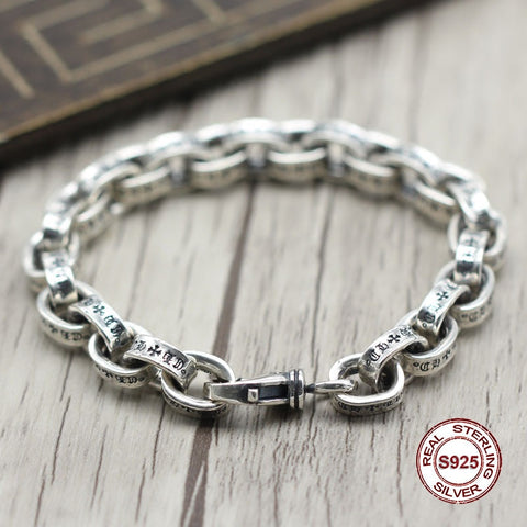 S925 Men's bracelet in Sterling Silver Personality trend letter domineering Punk style retro classic Send a gift to love