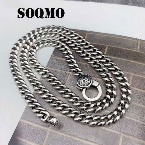 SOQMO 7mm Buddha Men Chain Necklace 100% Real 925 Sterling Silver Buddhist Heart Sutra Big Thick Necklace Gift jewelry SQM252